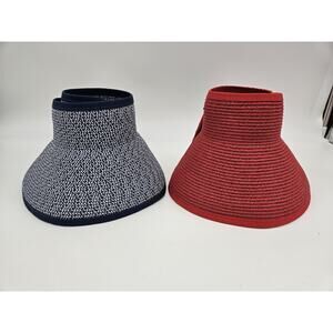 2 San Diego Hat Co Ultrabraid Wide Brim Visors with UPF 50 Red Blue Lot